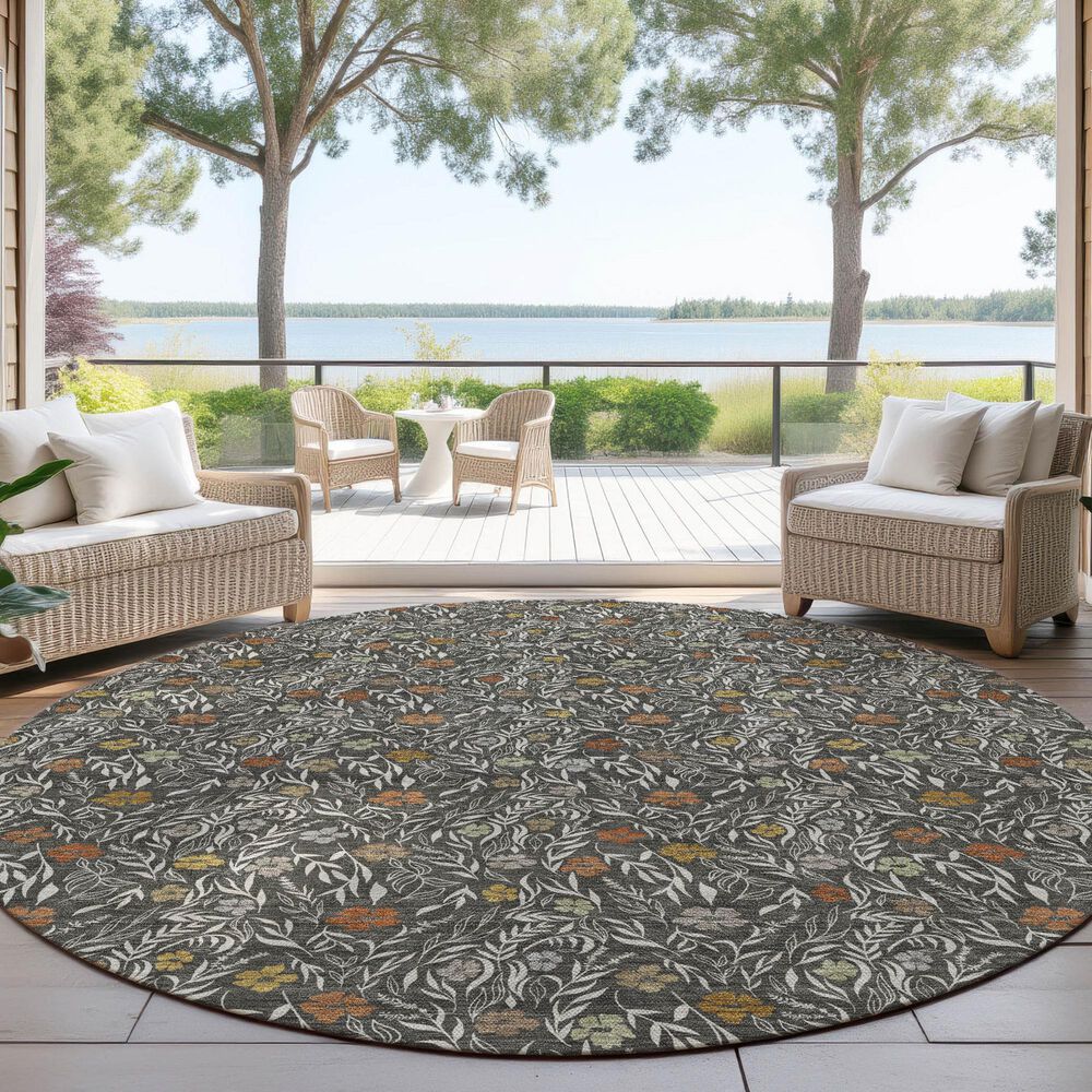 Dalyn Rug Company Soft Essentials Floral Graphite 8' Round Indoor/Outdoor Area Rug, , large