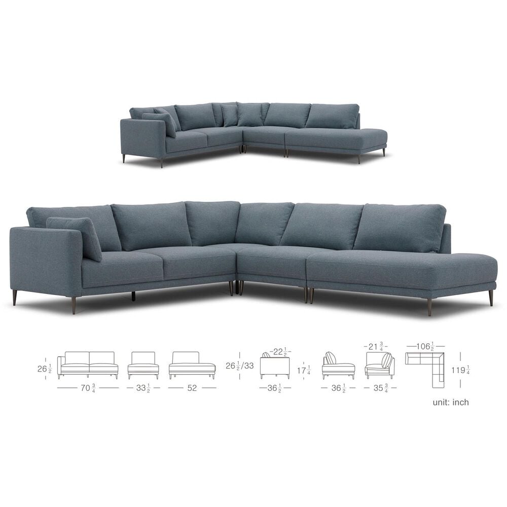 Kuka &#40;Hk&#41; Trade Co Lmt Motion Becki Owens 4-Piece Stationary Right Facing Sectional in Marin Demin, , large