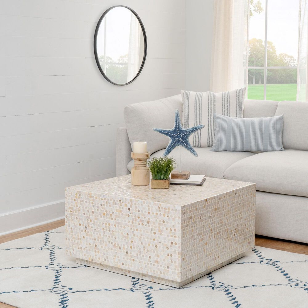 Linon Home Decor Partia Capiz Square Coffee Table in Cream, , large