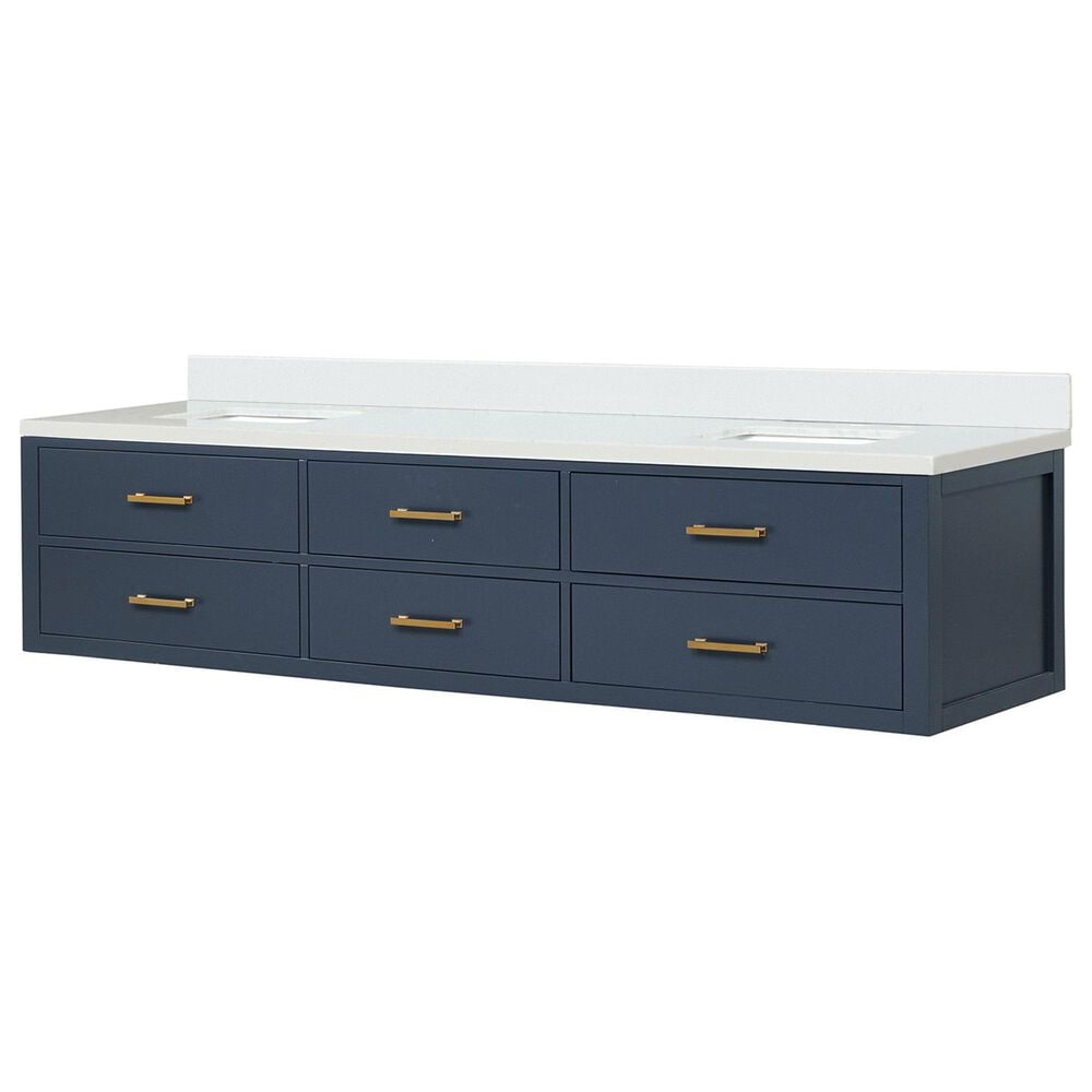 Lexora Home Castor 84" Double Bathroom Vanity in Blue with 2 cm White Cultured Marble Top and Rectangular Sinks, , large