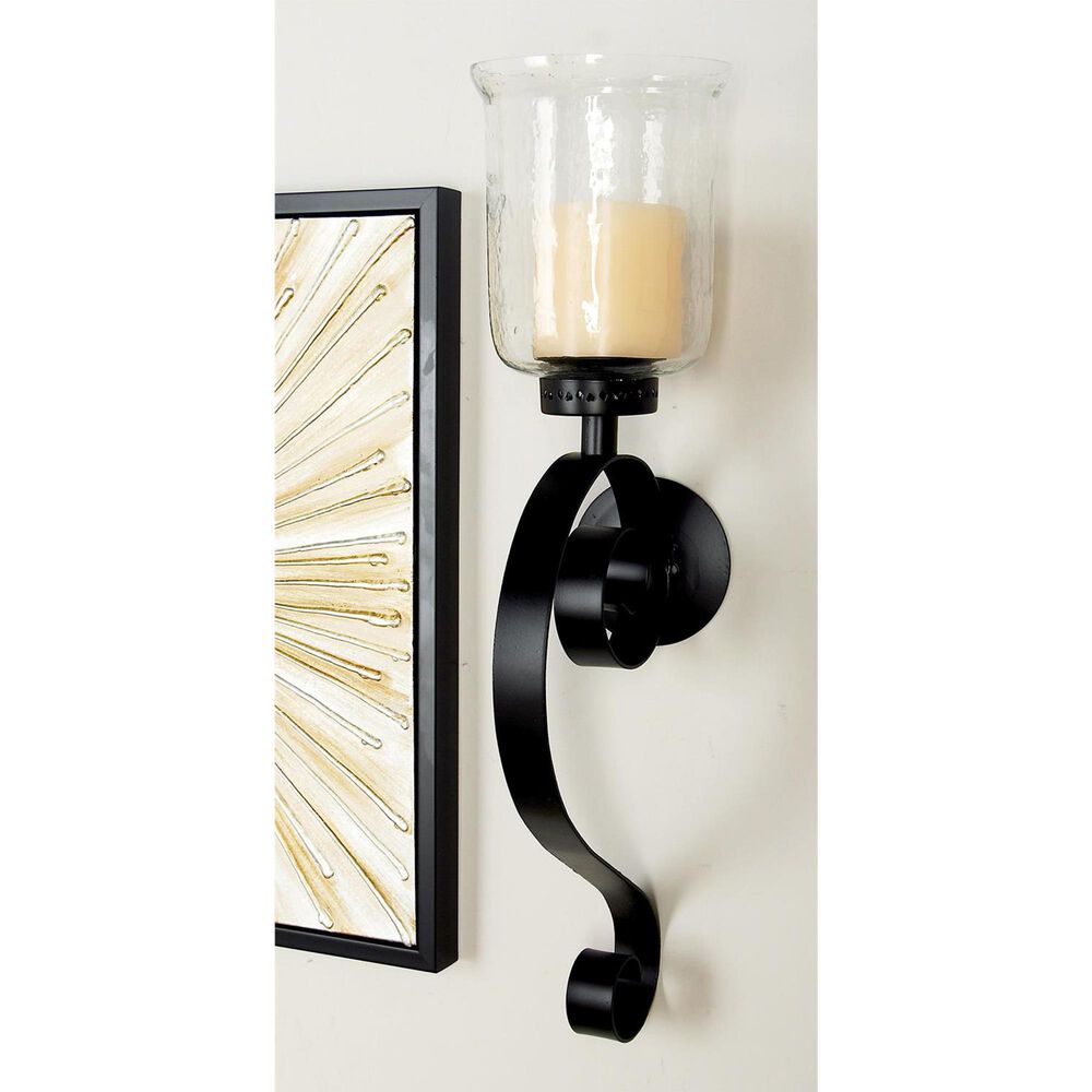Maple and Jade 27&quot; Handmade Pillar Scroll Indoor/Outdoor Wall Sconce in Matte Black and Clear, , large