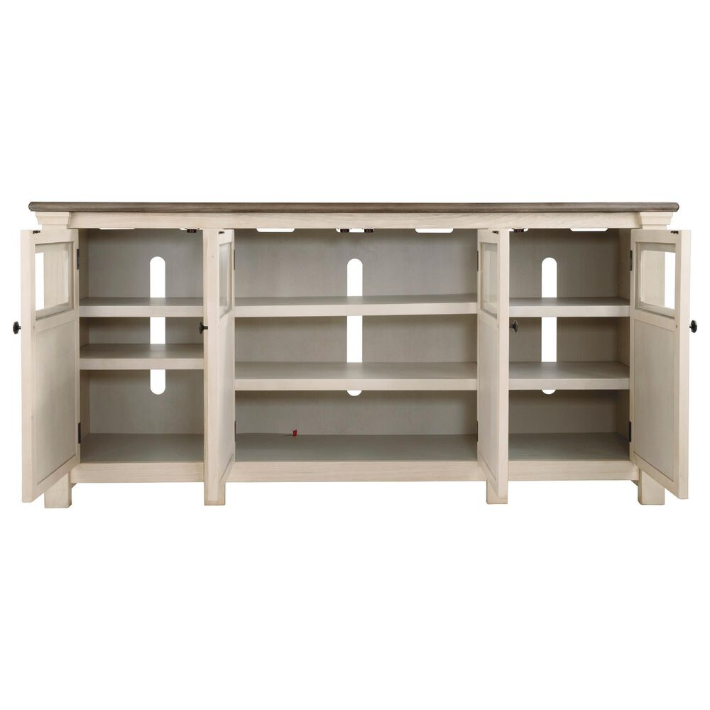 Ashley Bolanburg Extra Large 74&quot; TV Stand in Antique White and Weathered Oak Top, , large