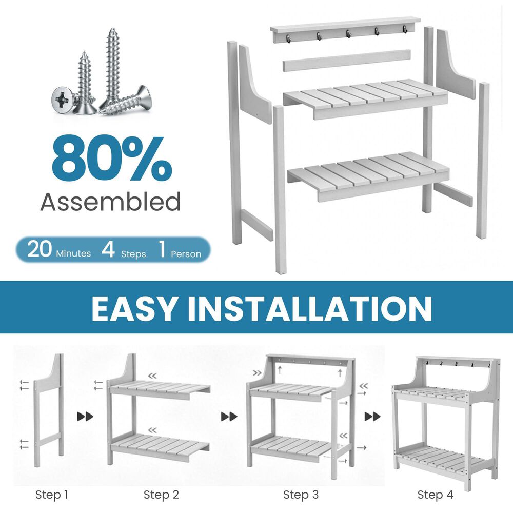 HOMLUX Outdoor Storage Potting Bench in White, , large