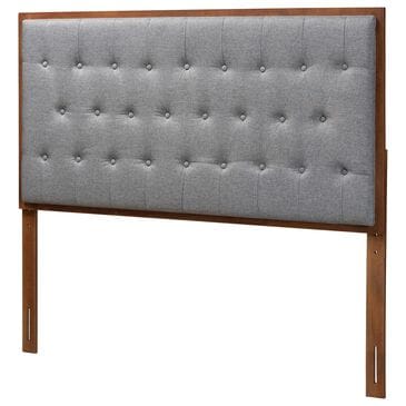 Baxton Studio Harumi King Panel Headboard with Grey Fabric in Ash Walnut, , large
