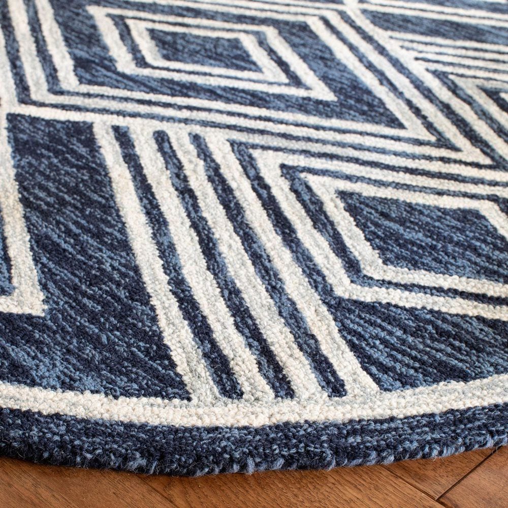 Safavieh Micro-Loop MLP156N 7&#39; Round Navy and Ivory Area Rug, , large