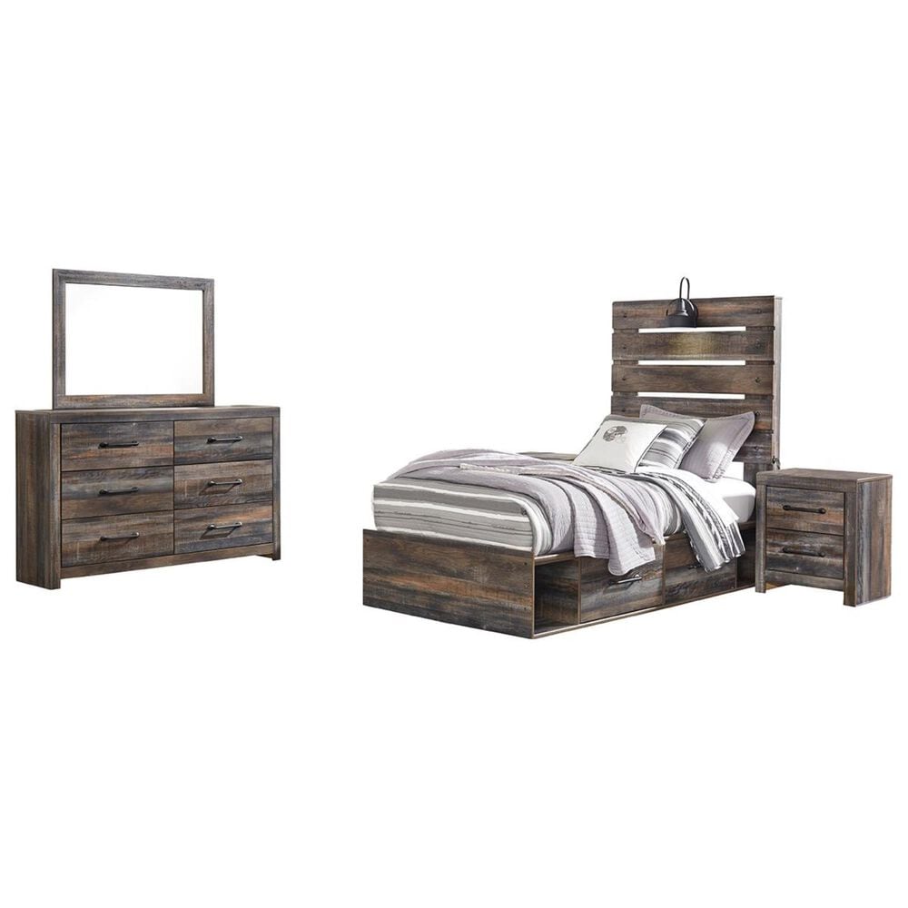 Ashley Drystan 4 Piece Twin Dual Storage Bed Set in Brown Rustic, , large