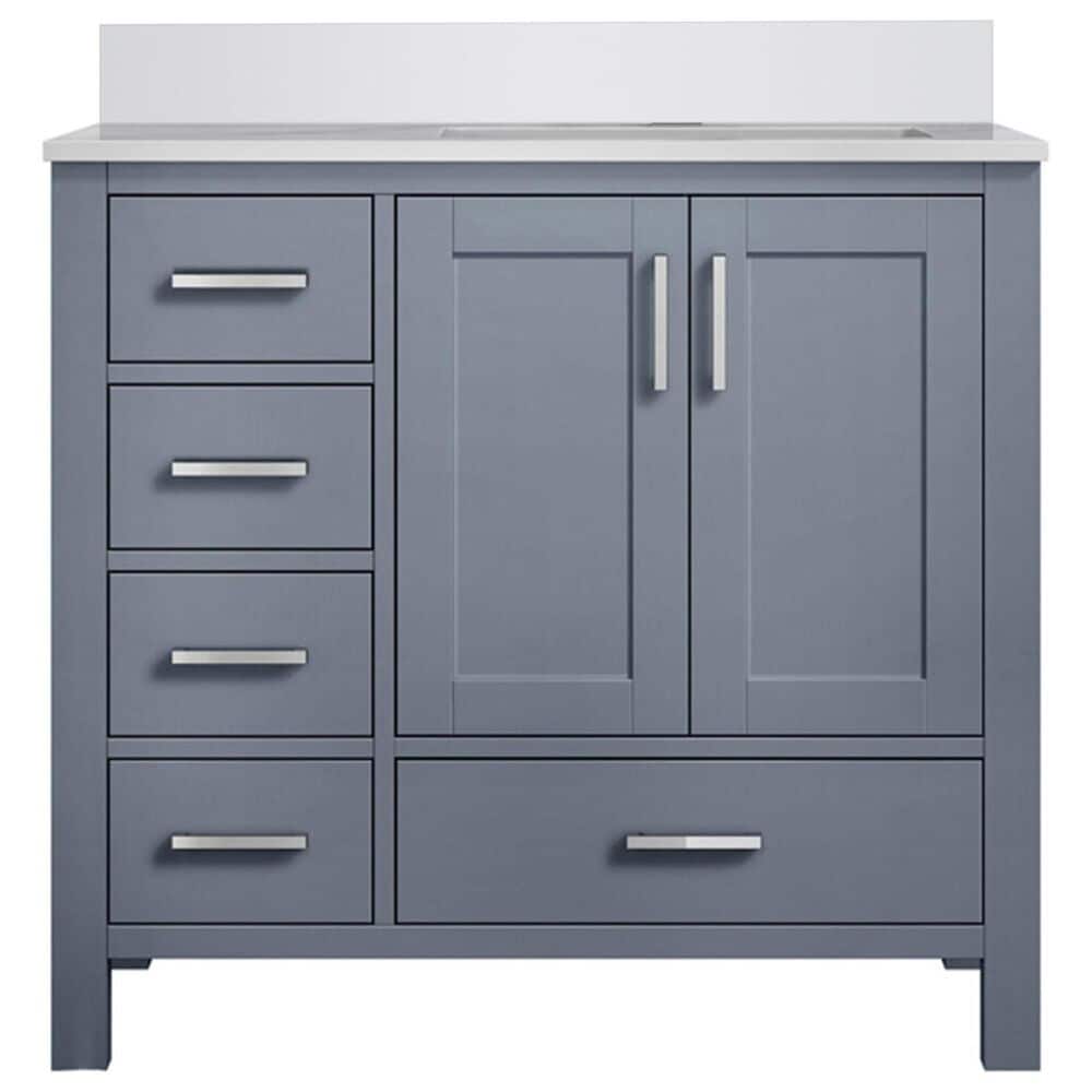 Lexora Home Jacques 36" Right Offset Single Bathroom Vanity in Dark Grey with 2 cm White Cultured Marble Top and Rectangular Sink, , large