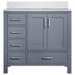 Lexora Home Jacques 36" Right Offset Single Bathroom Vanity in Dark Grey with 2 cm White Cultured Marble Top and Rectangular Sink, , large