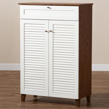 Baxton Studio Coolidge 5-Shelf Shoe Storage Cabinet in White/Walnut, , large