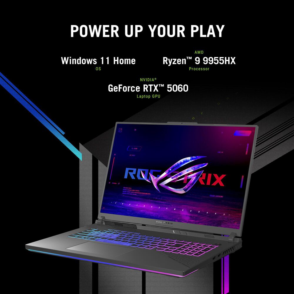ASUS 18" ROG Strix G18 Gaming Laptop | AMD Ryzen 9 9955HX - 16GB RAM - NVIDIA GeForce RTX 5060 Graphics - 2TB SSD in Eclipse Gray, , large