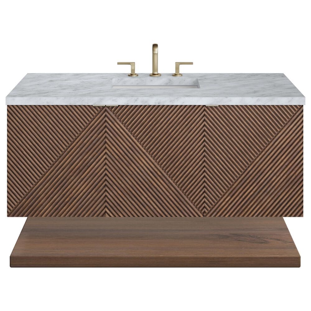 James Martin Vanities Marcello 48&quot; Single Bathroom Vanity in Chestnut with 3 cm Carrara White Marble Top and Rectangular Sink, , large