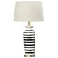 Creative Coop Striped Ceramic Table Lamp in Black, White and Brushed Gold, , large