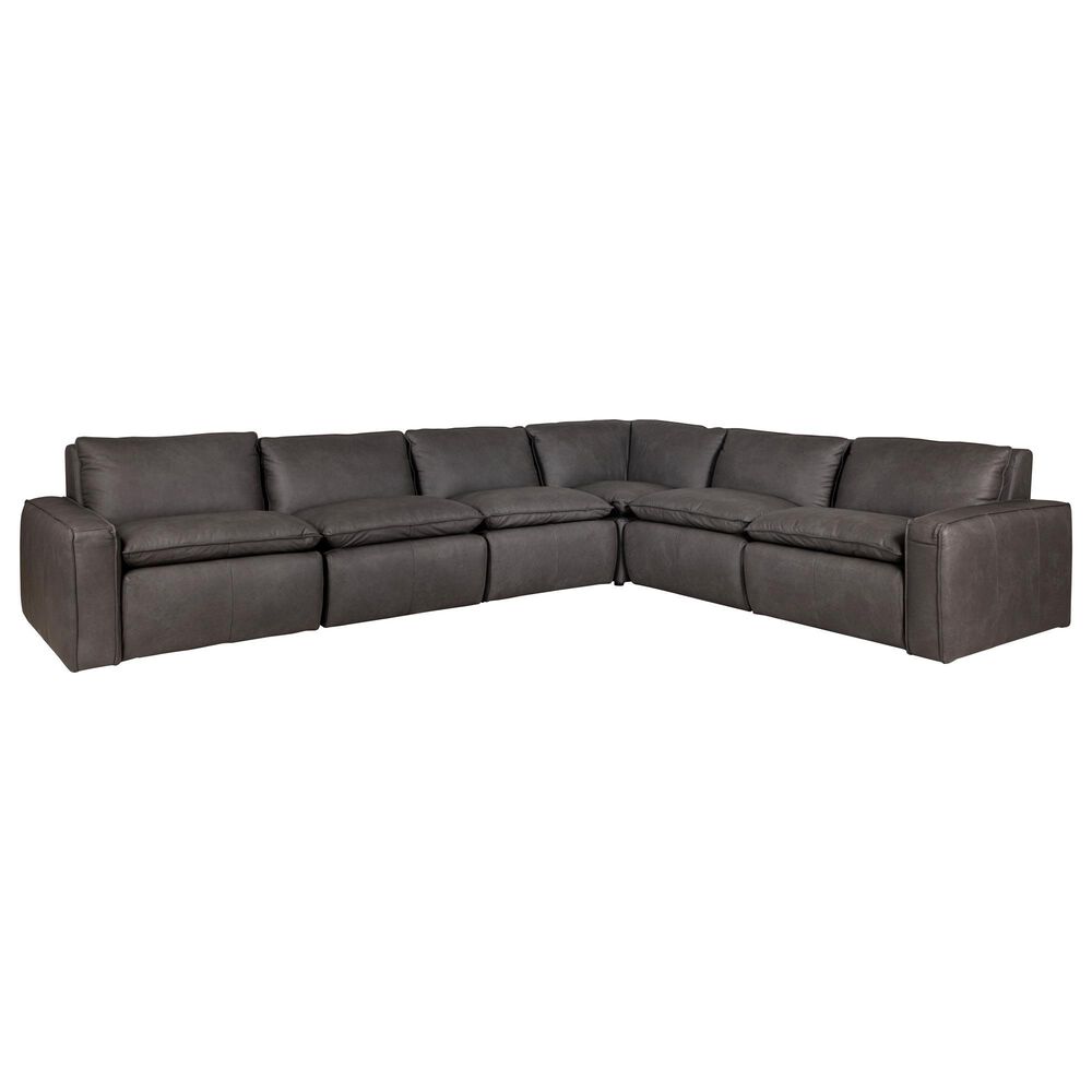 Bordeaux & Co 6-Piece Leather Sectional in Oslo Dark Grey, , large