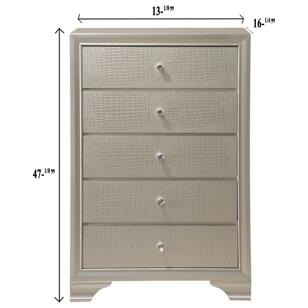 Crown Mark Lyssa 5-Piece King Panel Bedroom Set with Two Nightstands in Champagne, , large