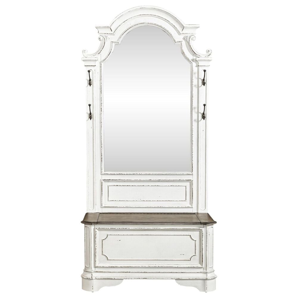 Belle Furnishings Magnolia Manor Hall Tree in Antique White and Weathered Brown, , large