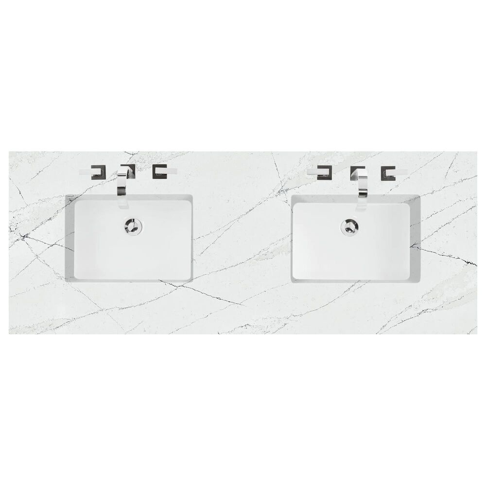 James Martin Vanities Bristol 60&quot; Double Bathroom Vanity in Bright White with 3 cm Ethereal Noctis Quartz Top and Rectangular Sinks, , large