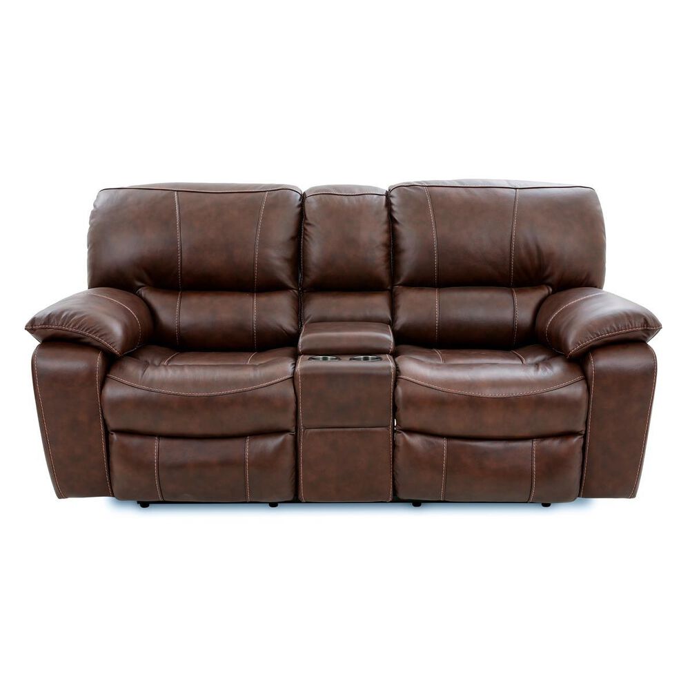 Oxford Furniture Cheers Leather Power Console Loveseat with Power Headrest in Saddle , , large
