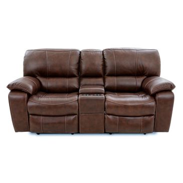 Oxford Furniture Cheers Leather Power Console Loveseat with Power Headrest in Saddle , , large