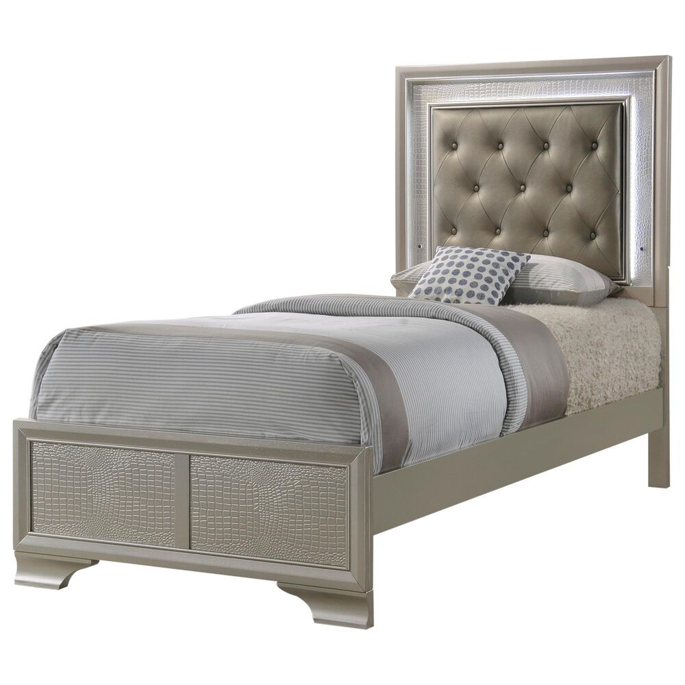 Crown Mark Lyssa Twin Panel Bed with Nightstand in Champagne, , large