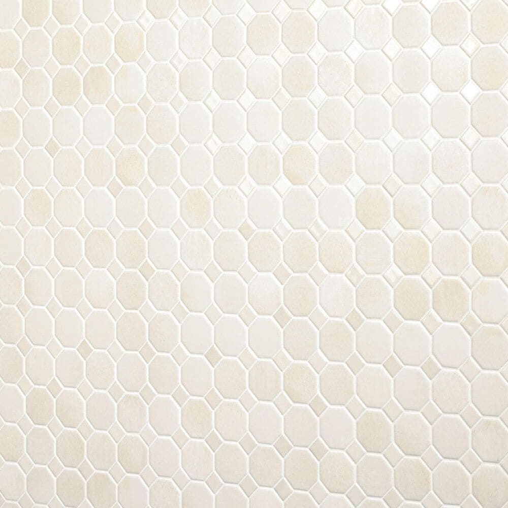Dal-Tile Relicca Pristine 12" x 12" Octagon Dot Ceramic Mosaic Sheet, , large
