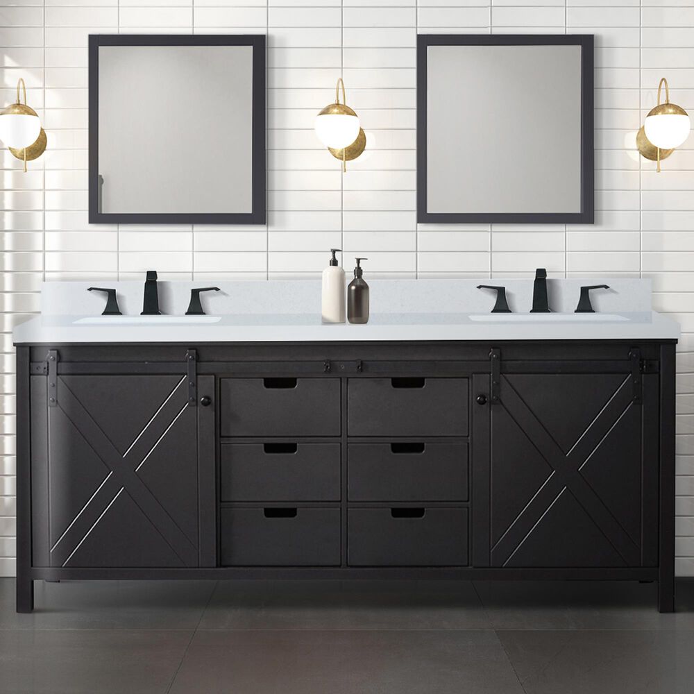 Lexora Home Marsyas 80&quot; Double Bathroom Vanity in Brown with White Quartz Top and Rectangular Sinks, , large