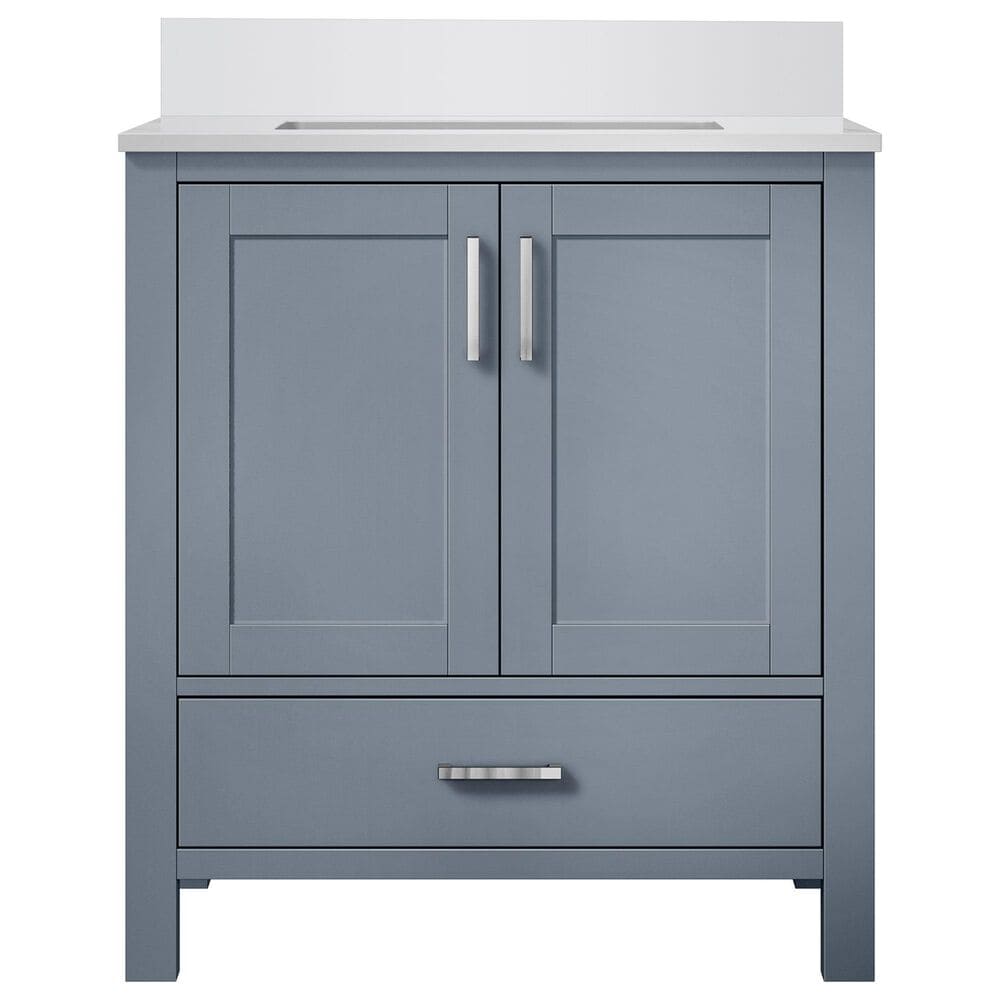 Lexora Home Jacques 30&quot; Single Bathroom Vanity in Dark Grey with 2 cm White Quartz Top and Rectangular Sink, , large