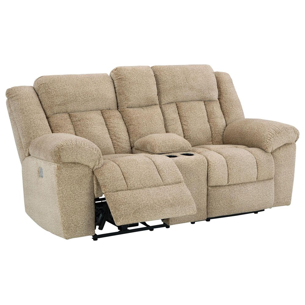 Ashley Tip-Off Power Reclining Loveseat with Adjustable Headrest in Wheat, , large
