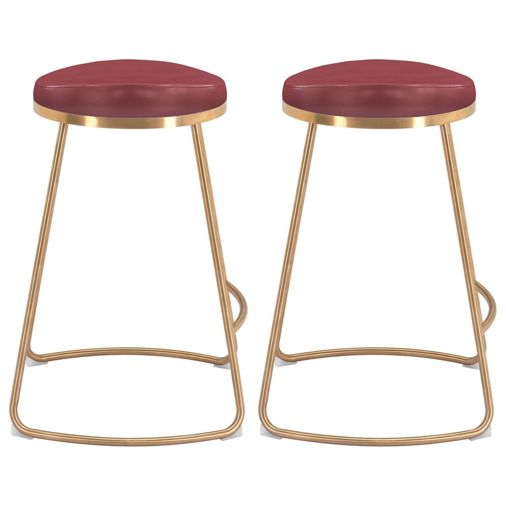Zuo Modern Bree Counter Stool in Burgundy and Gold &#40;Set of 2&#41;, , large