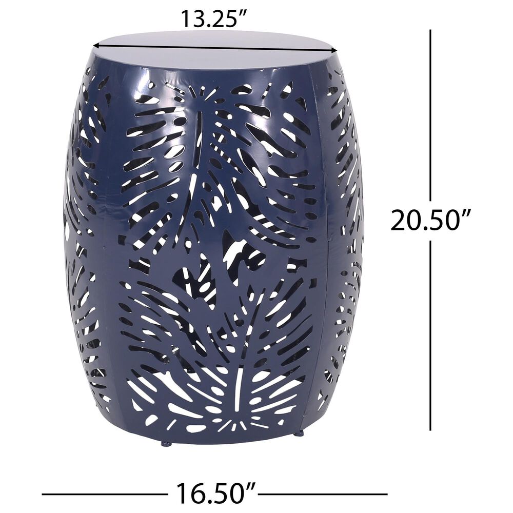 Hearth and Haven Outdoor Side Table with Tropical Palm Leaf Pattern in Navy Blue, , large