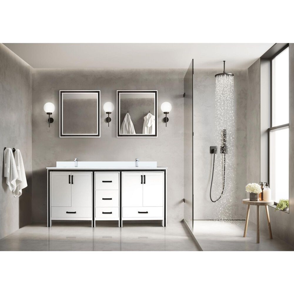 Lexora Home Ziva 72&quot; Double Bathroom Vanity in White with 2 cm White Quartz Top and Rectangular Sinks, , large