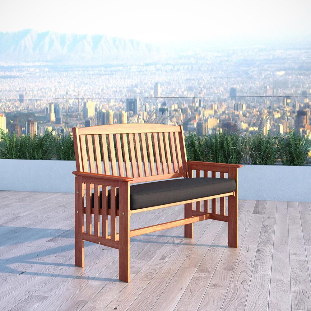CorLiving Miramar Hardwood Bench with Black Cushion in Cinnamon Brown, , large