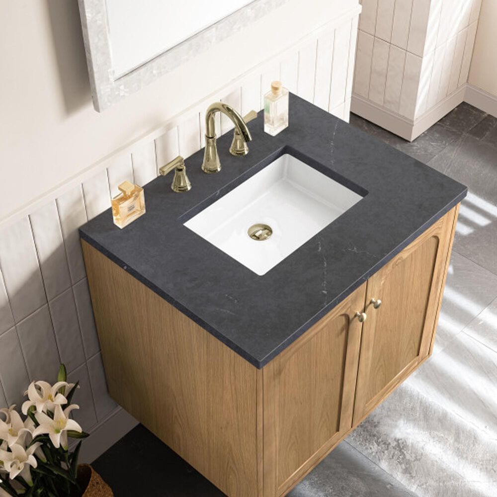 James Martin Vanities Laurent 30&quot; Single Bathroom Vanity in Light Natural Oak with 3 cm Charcoal Soapstone Quartz Top and Rectangular Sink, , large