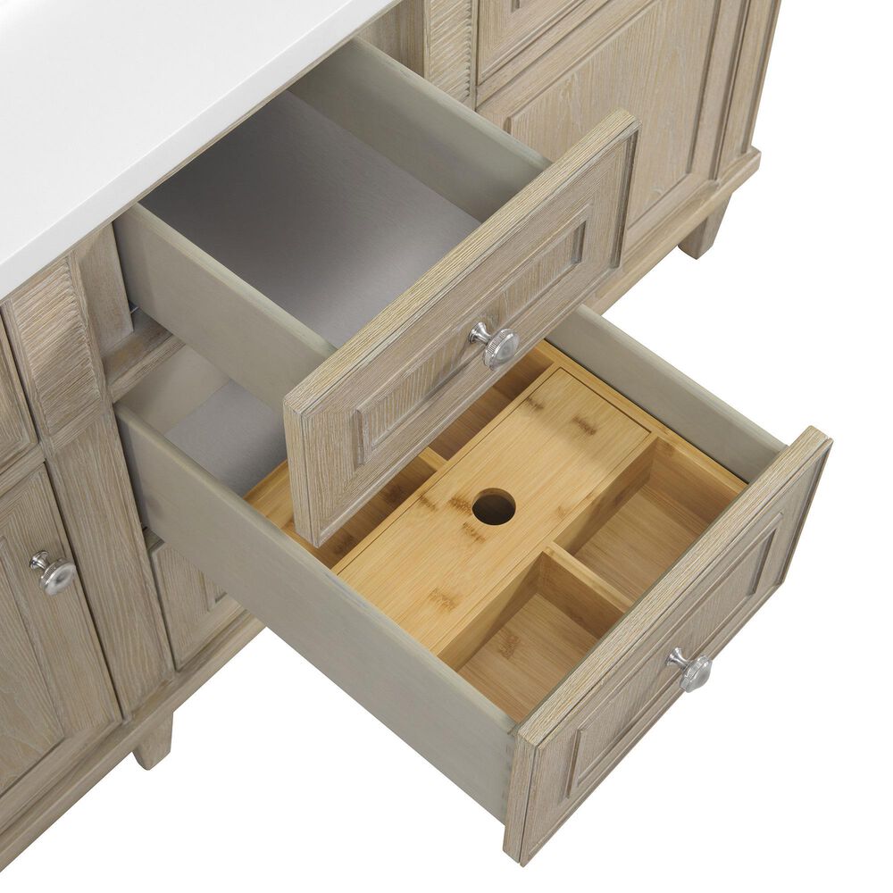 James Martin Vanities Lorelai 60&quot; Double Vanity in Whitewashed Oak with 3 cm Arctic Fall Solid Surface Top, , large