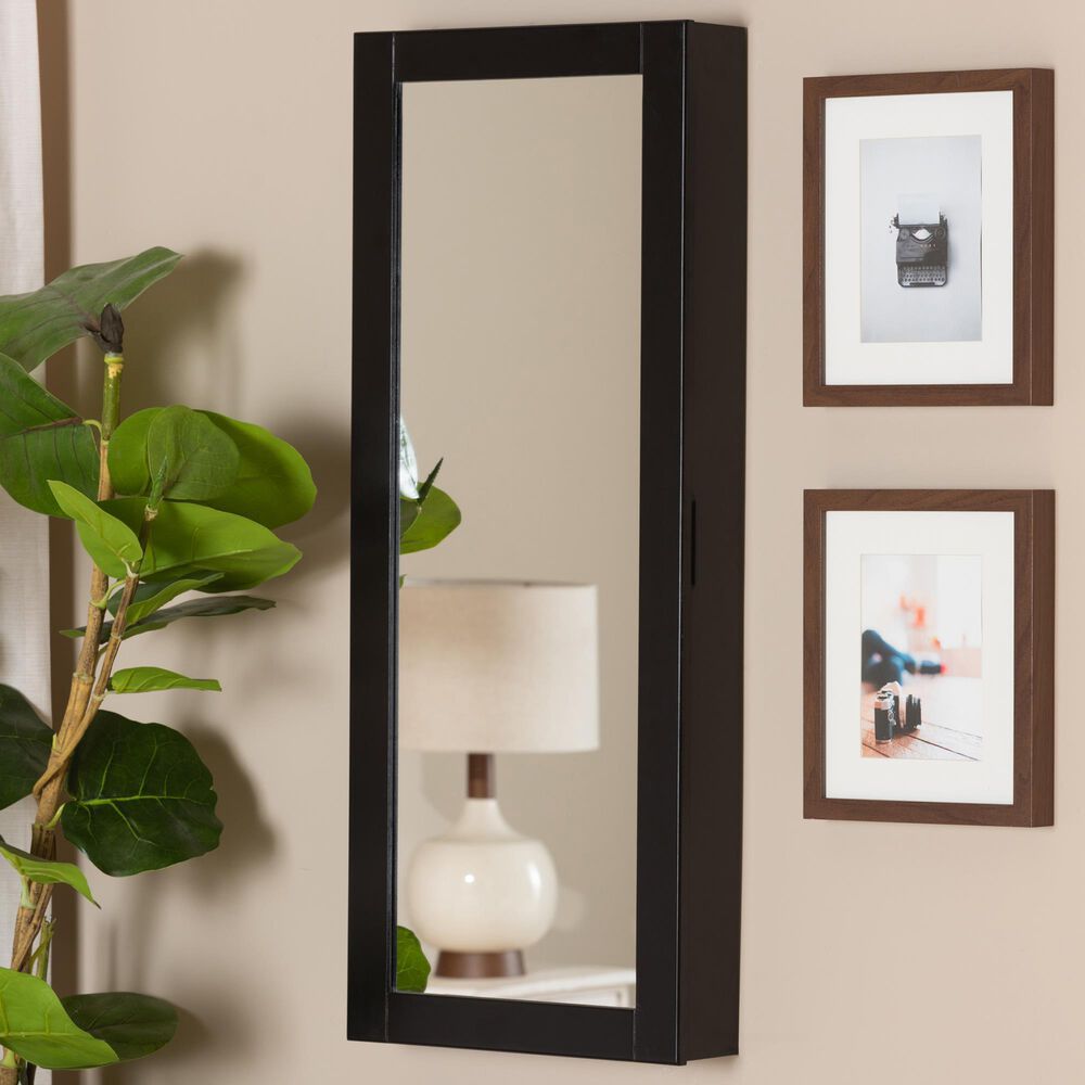 Baxton Studio Pontus Jewelry Armoire with Mirror in Black NFM