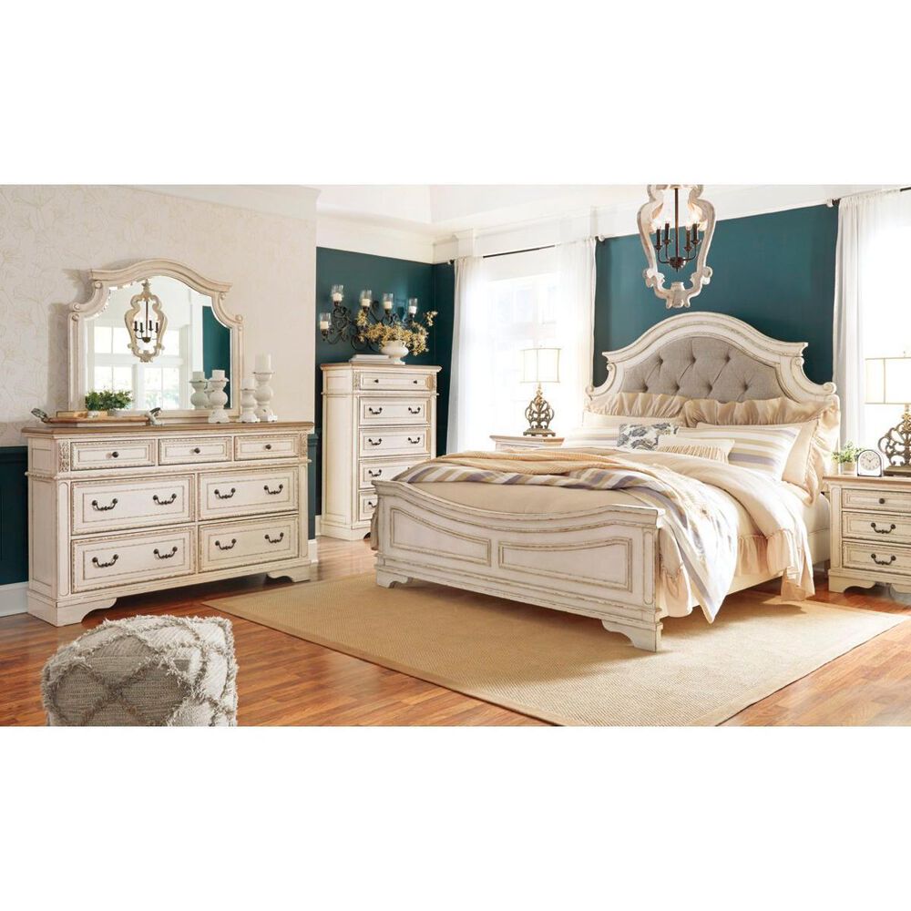 Signature Design by Ashley Realyn King Panel Bed in Chipped White NFM