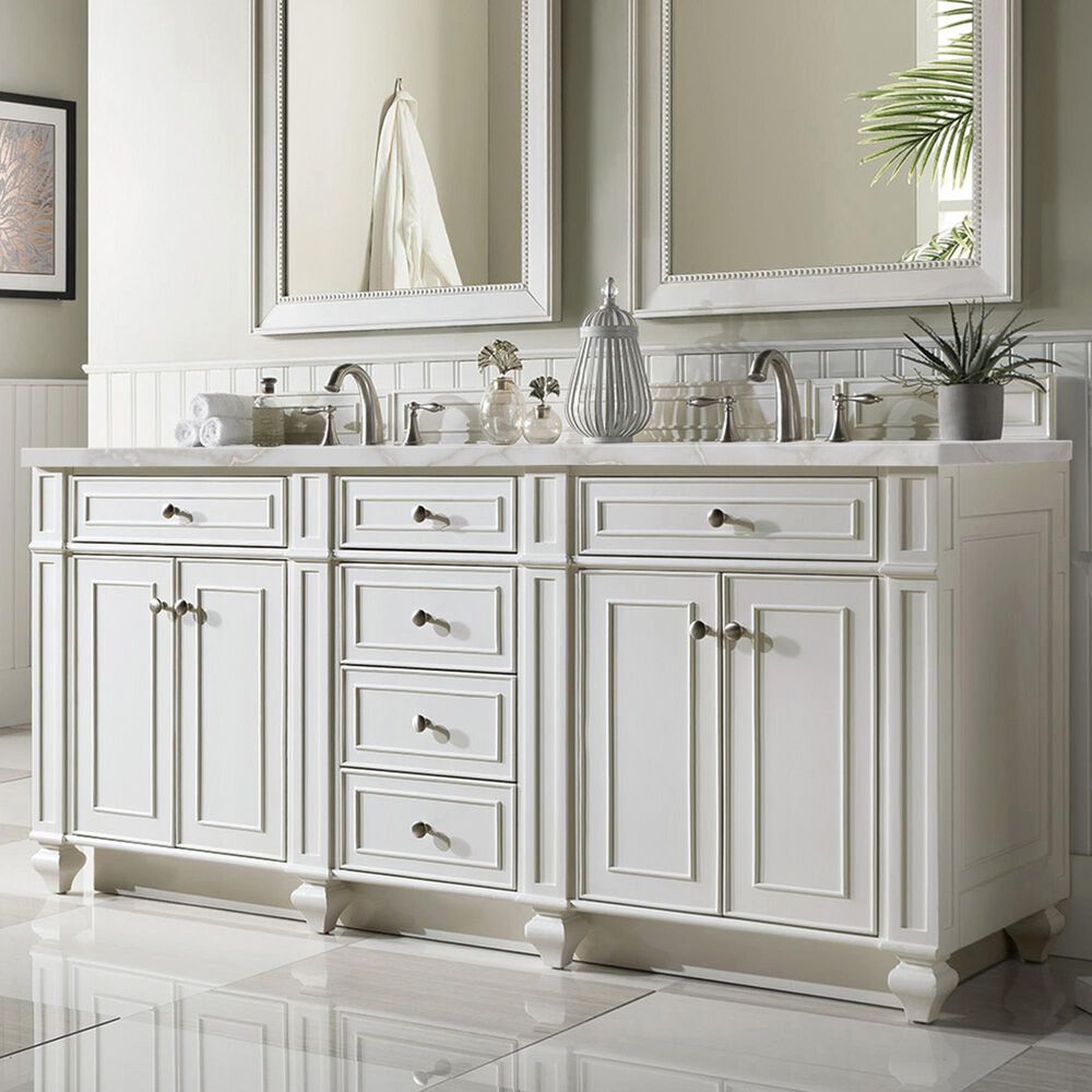 James Martin Vanities Bristol 72&quot; Double Bathroom Vanity in Bright White with 3 cm Victorian Silver Quartz Top and Rectangular Sinks, , large