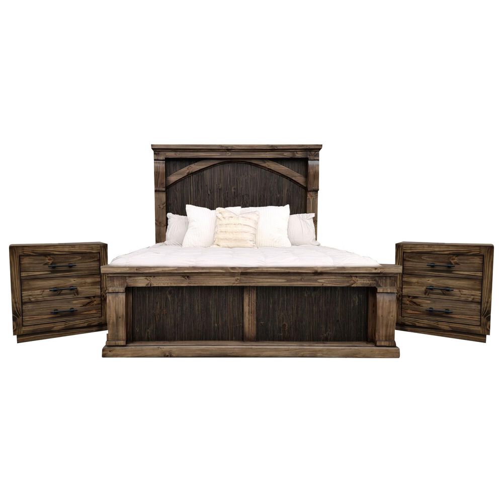 Woodland & Co Regal King Bed with Two Nightstands in Brown, , large
