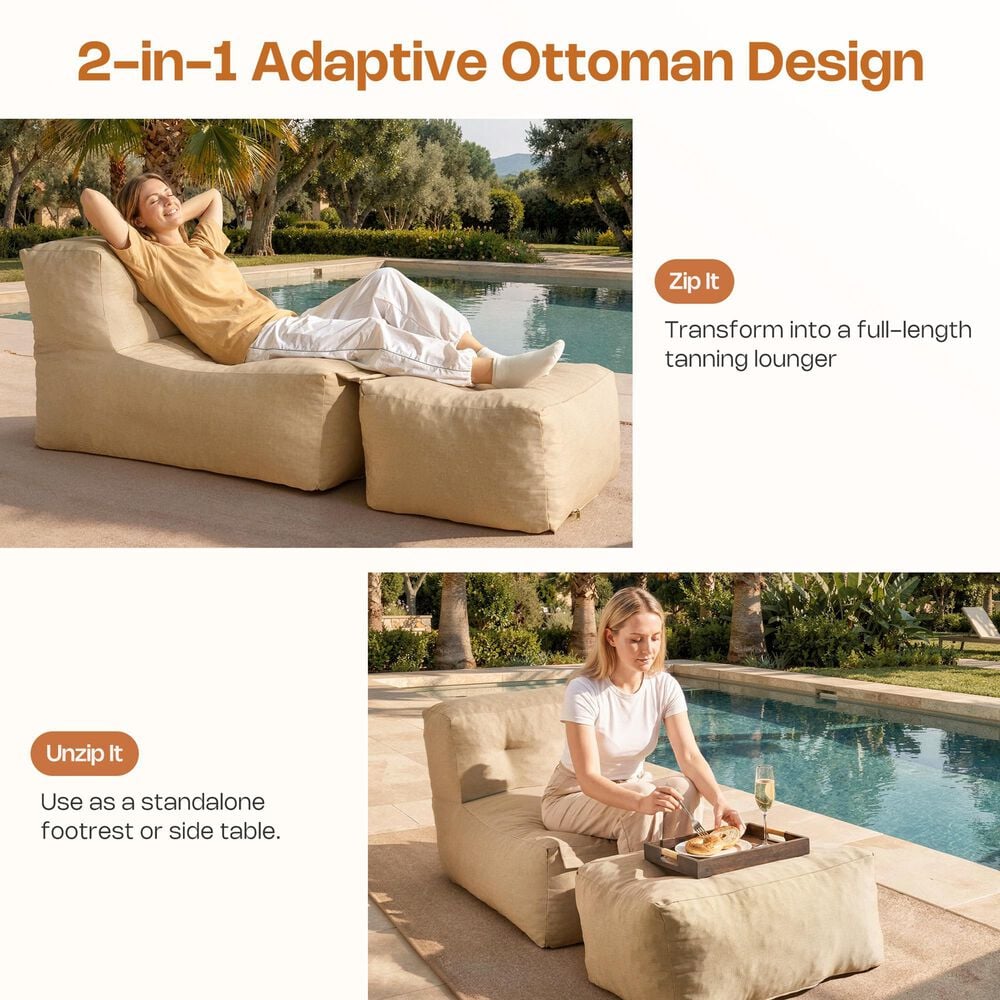HOMLUX 2-in-1 Bean Bag Chair with Ottoman in Beige, , large