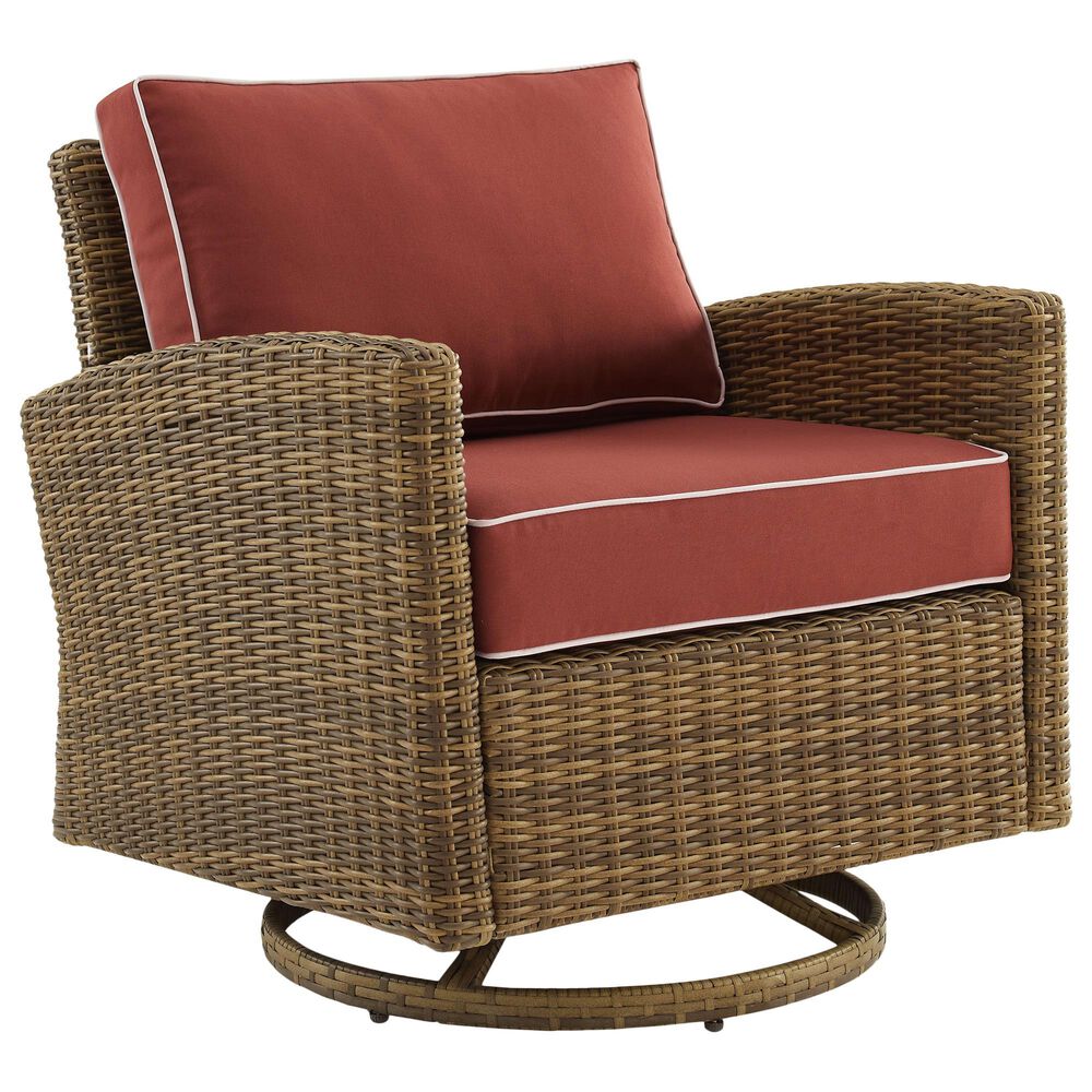 Crosley Furniture Bradenton Patio Swivel Rocker Chair with Sangria Cushion in Weathered Brown
