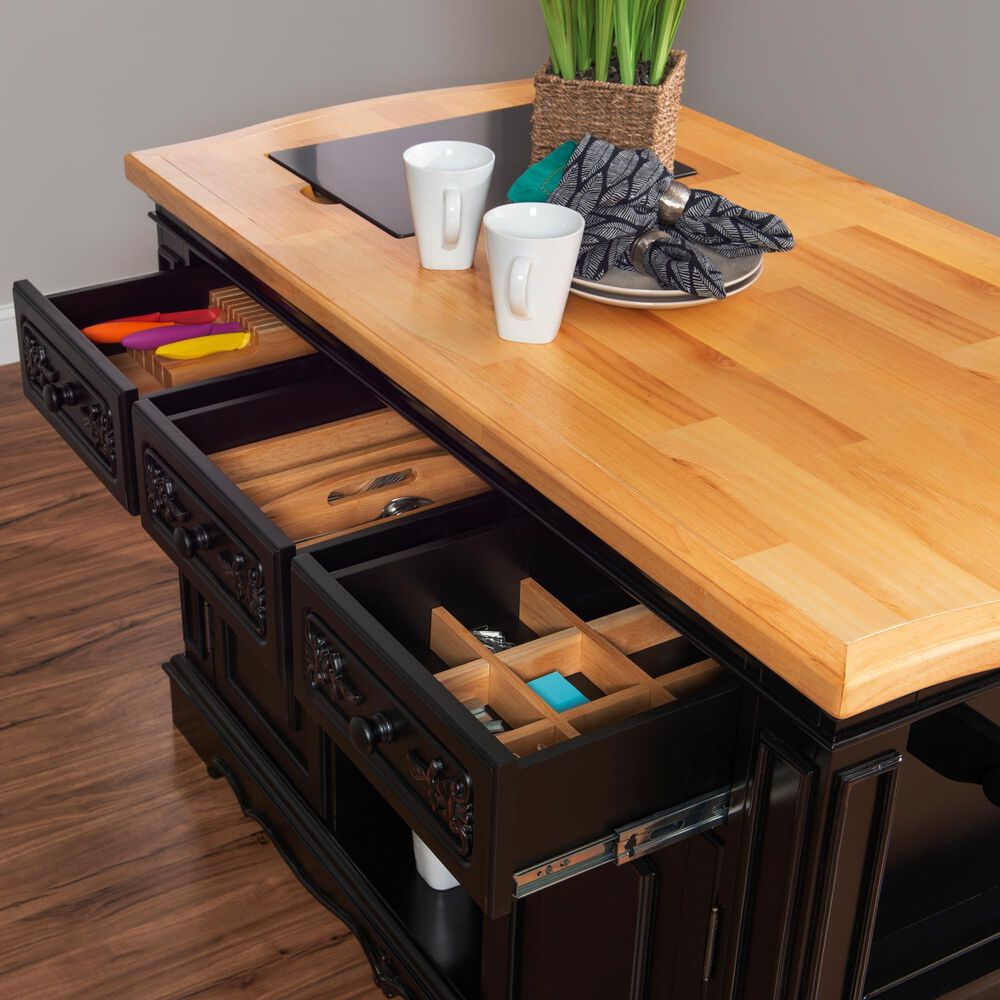 Linon Home Decor Pennfield Kitchen Island in Natural and Black Sand, , large