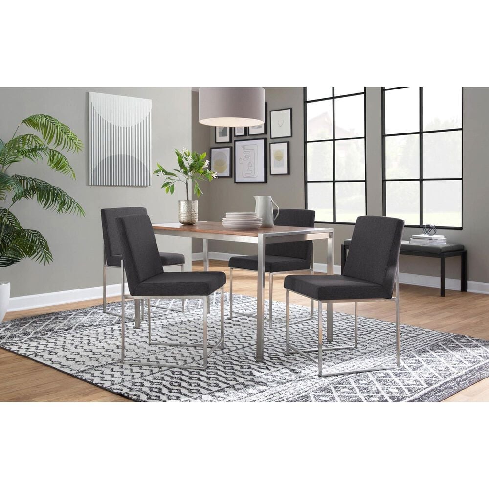 Lumisource Fuji Side Chair with Charcoal Cushion in Brushed Stainless Steel &#40;Set of 2&#41;, , large
