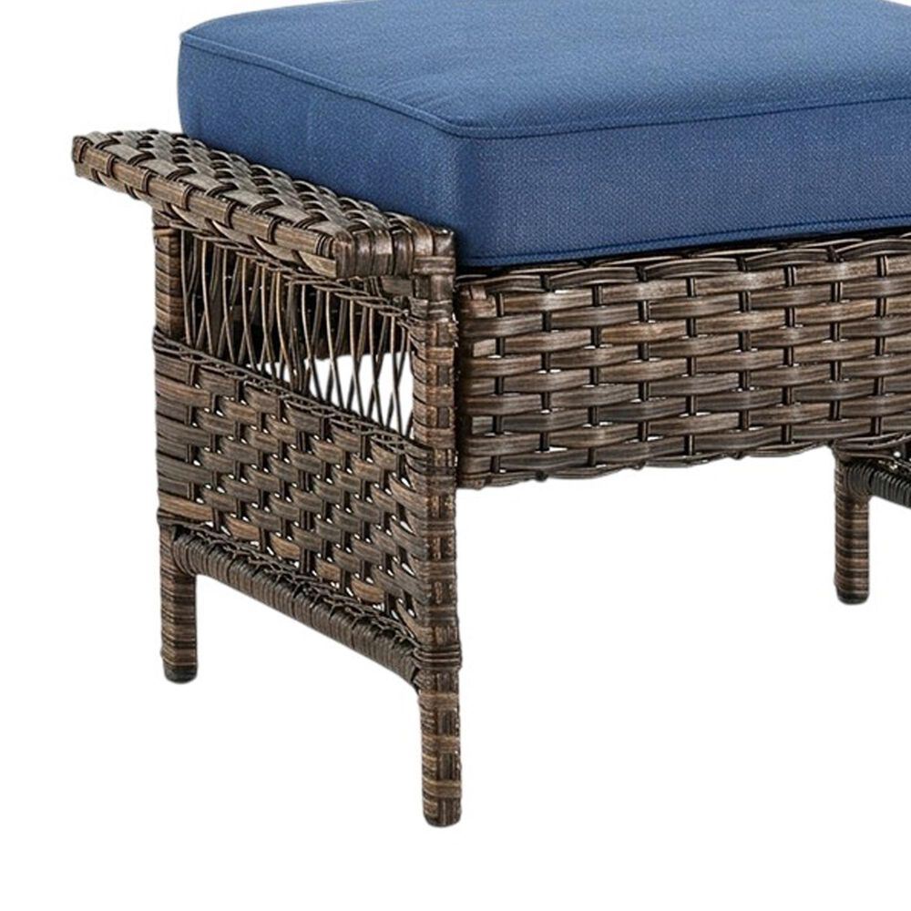 Sunwell Garden Outdoor Ottoman with Navy Cushion in Brown (Set of 2), , large