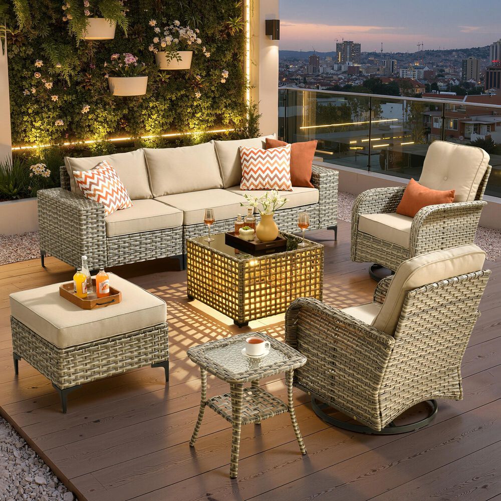 HOMLUX 8-Piece Patio Sectional Set in Beige, , large