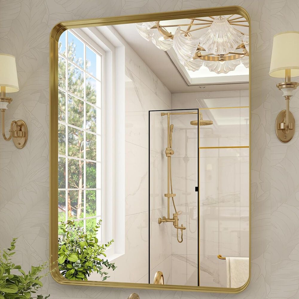 HOMLUX 30" x 22" Rectangular Decorative Wall Mirror in Gold, , large