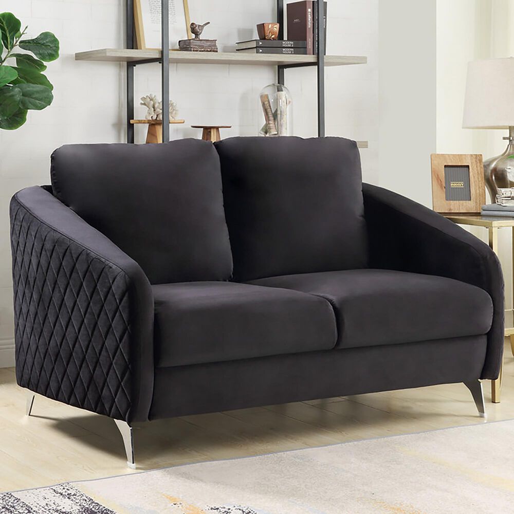 HOMLUX 55" Stationary Modern Loveseat with Diamond Stitching in Black Velvet, , large