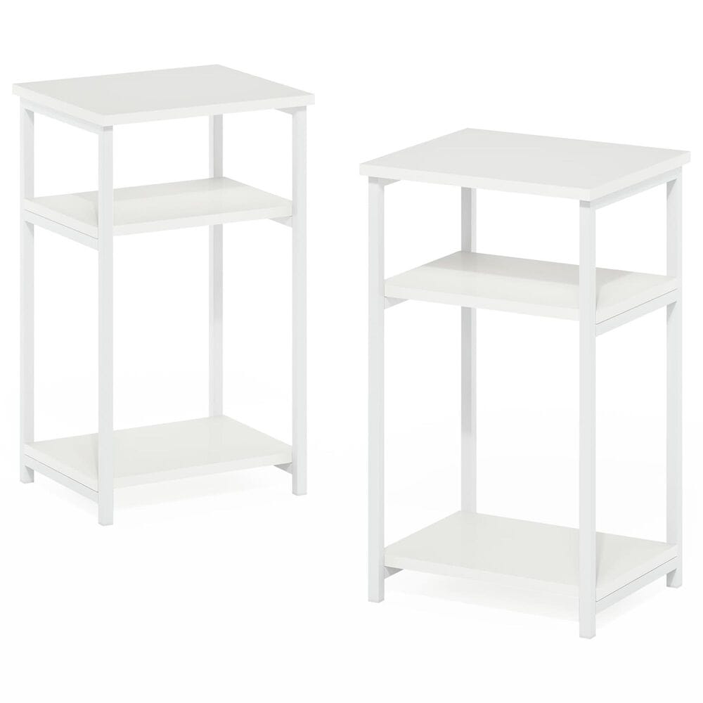 HOMLUX 3-Tier Metal Frame End Table with Storage Shelves in White (Set of 2), , large