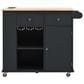 HOMLUX Kitchen Island with Power Outlet and Drop Leaf in Black, , large