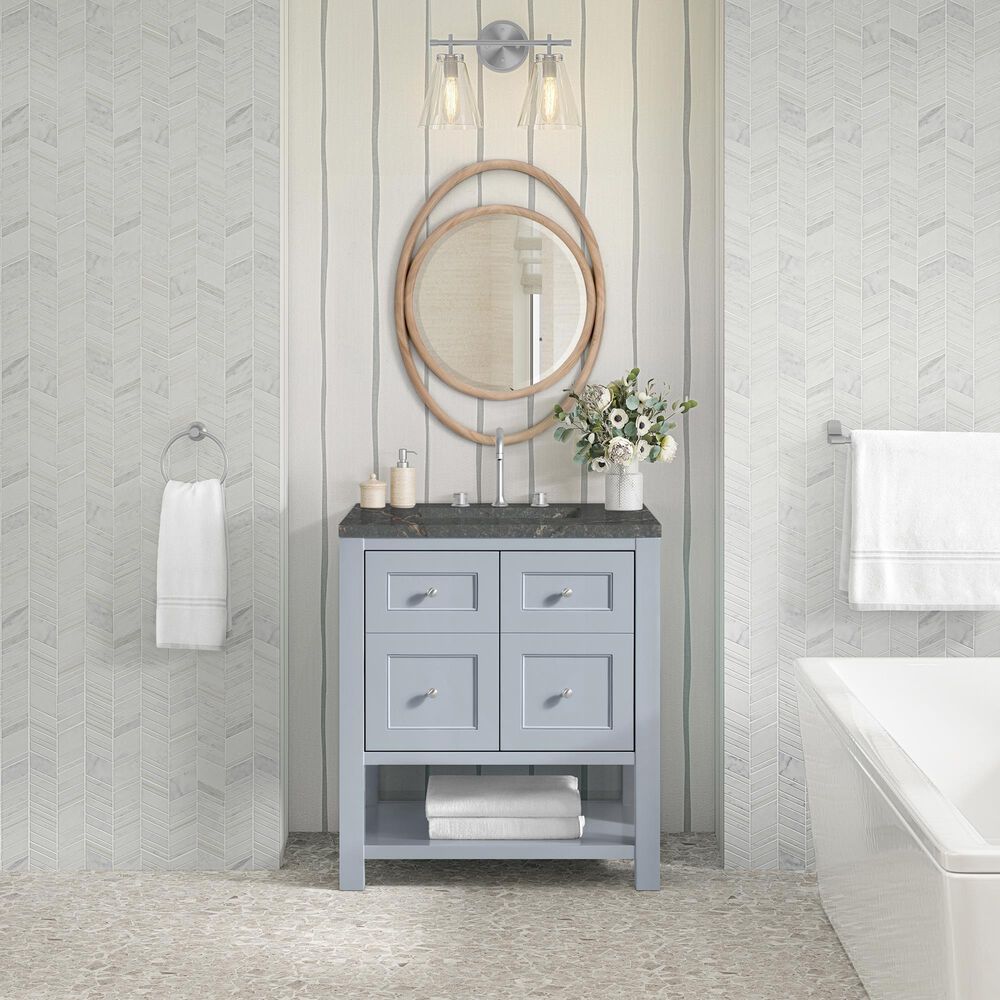 James Martin Vanities Breckenridge 30&quot; Single Bathroom Vanity in Serenity Blue with 3 cm Parisien Bleu Quartz Top and Rectangular Sink, , large