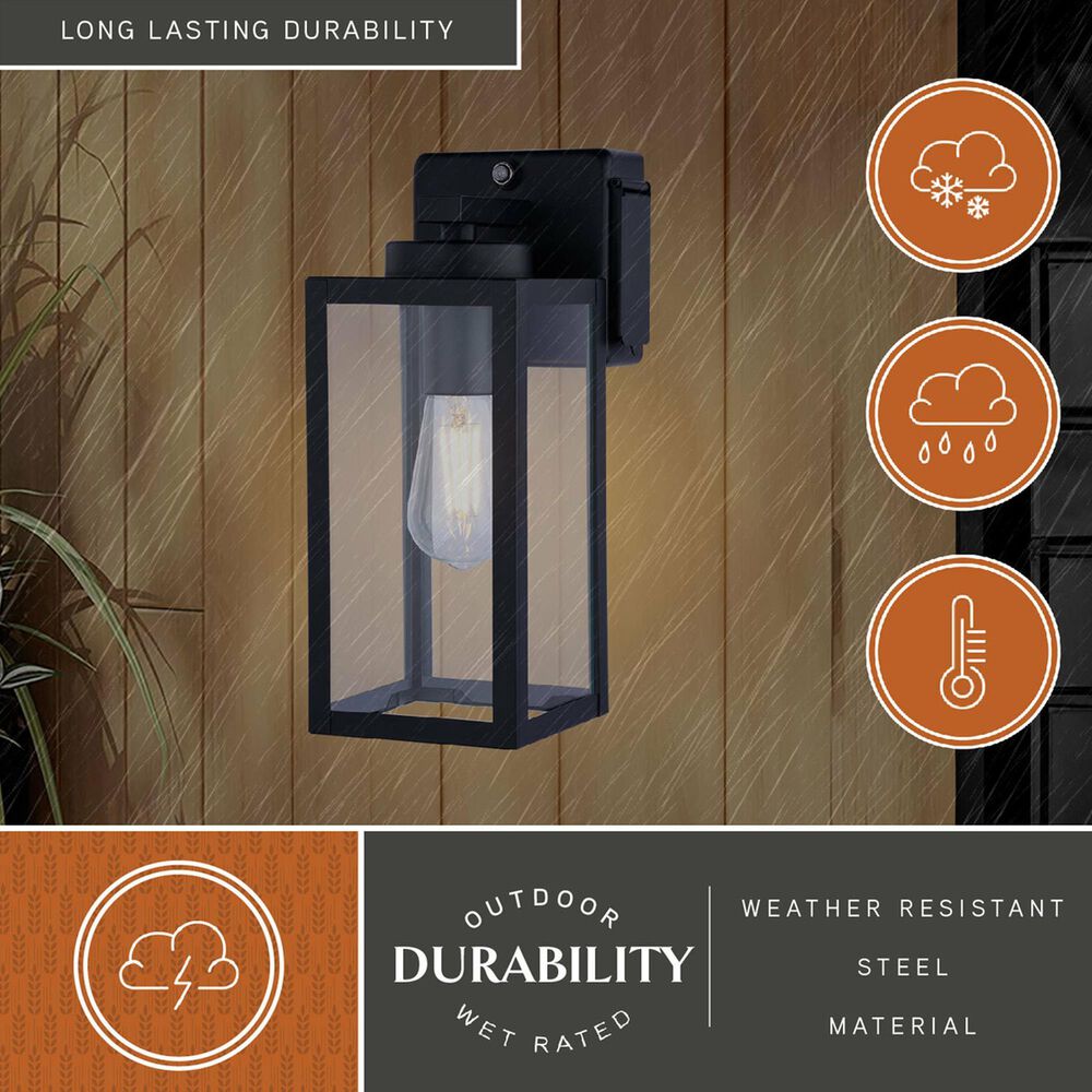 Vaxcel International Co. Ltd. Lombard 1-Light Outdoor Wall Light with GFCI Outlet in Textured Black, , large