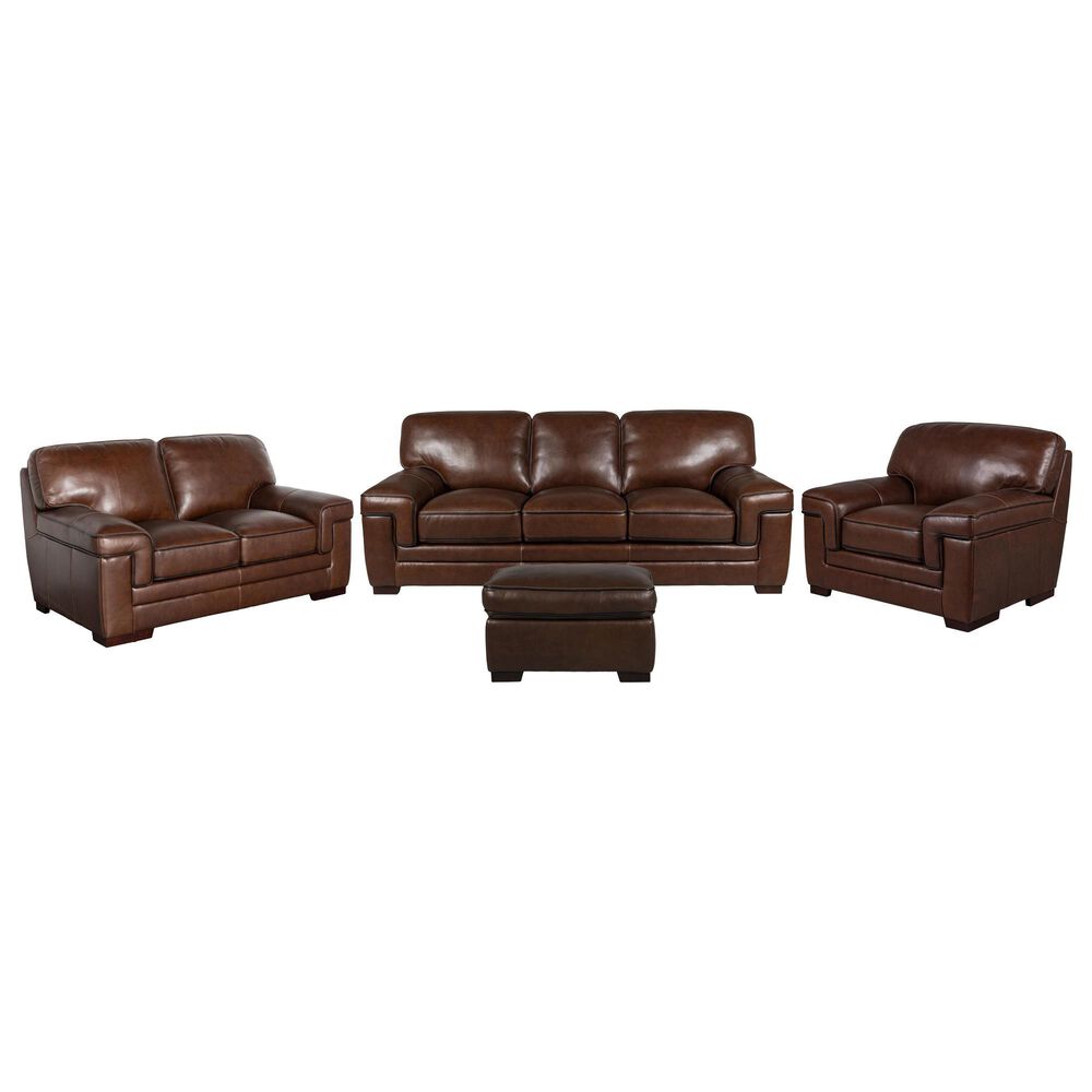 Simon Li 4-Piece Stationary Leather Living Room Set in Longhorn Bramble, , large